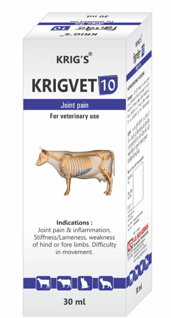 Krigs KRIGVET 10 for joint pain, inflammation, and lameness in pets.
