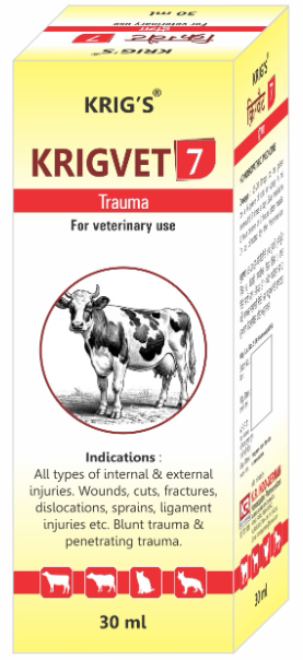 Krigs KRIGVET 7 - Homeopathic remedy for trauma, wounds, fractures, and ligament injuries in pets.