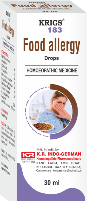 Krigs 183 - Homeopathic remedy for food allergies with Adrenalinum, Coffea Cruda, Hepar Sulphur, and more.