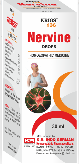 Krigs 136 Nervine Drops for nerve weakness, anxiety, and mental exhaustion