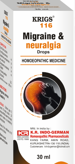 Krigs 116 - Homeopathic remedy for migraines, nervous headaches, and head neuralgia with natural ingredients