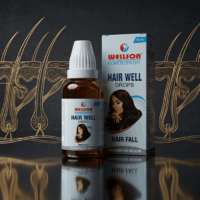 Bottle of Wellson Hair Well Drops – Homeopathic solution for hair growth and scalp health