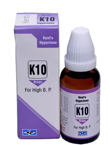 Kent Hypertone K10 homeopathic medicine bottle for high blood pressure management.