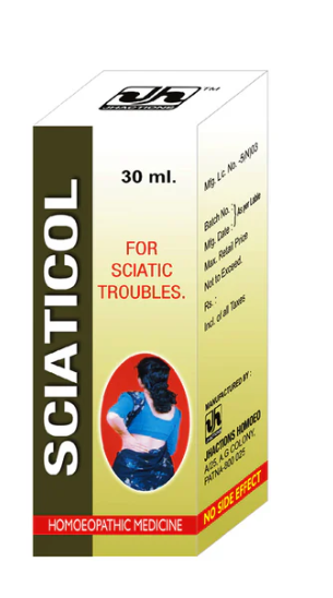 Jhactions SCIATICOL Homoeopathic Medicine for Sciatic Nerve Pain Relief Bottle