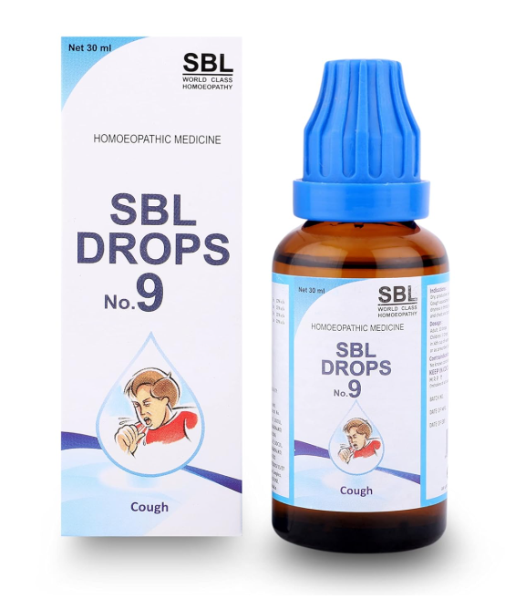 SBL Drops No. 9 bottle – Homeopathic remedy for dry and productive cough