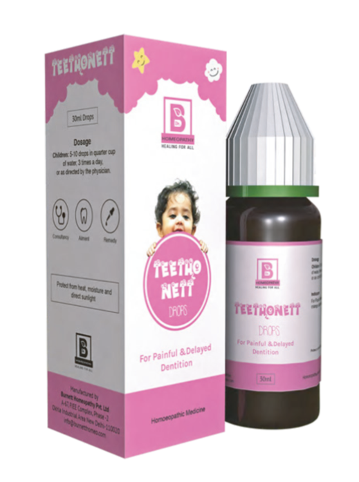 Burnett Teethonett Drops bottle for natural teething relief in babies