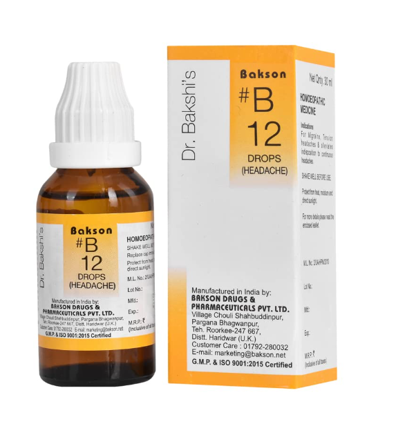 Bakson B12 Headache Drops – Natural Homoeopathic Remedy for Migraine and Tension Headaches