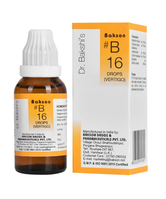 Bakson B16 Vertigo Drops – Homoeopathic Remedy for Dizziness and Motion Sickness Relief