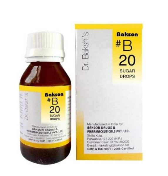 Bakson B20 Sugar Drops bottle – Homeopathic remedy for diabetes and blood sugar management