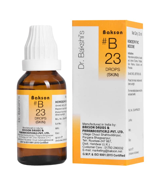 Bakson B23 Skin Drops bottle – Homeopathic remedy for itching, eczema, psoriasis, and skin irritation