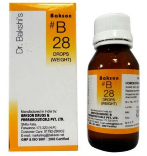 Bottle of Bakson B28 Weight Drops for natural weight management and thyroid support