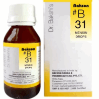 Bakson B31 Mensin Dysmenorrhoea Drops bottle with natural herbs background