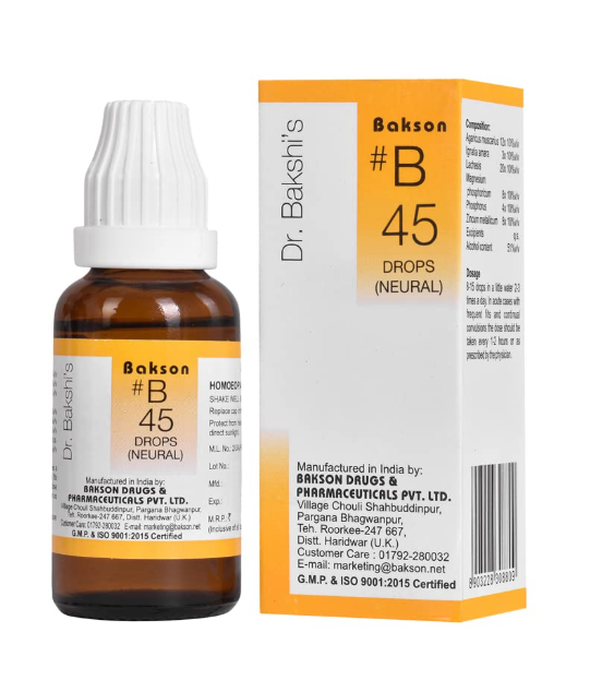 Bakson B45 Neural Drops bottle for nervous irritability and muscle twitching