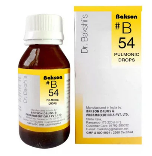 Bakson B54 Pulmonic Drops bottle for asthma, pneumonia, and respiratory health