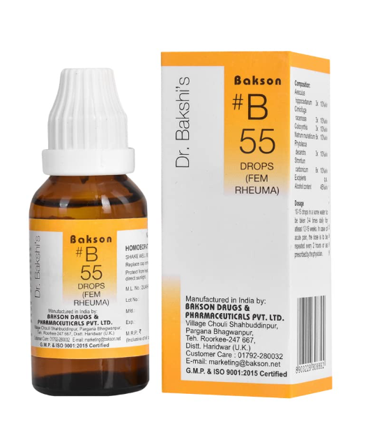 Bakson B55 Fem Rheuma Drops bottle – natural relief from rheumatic pain and stiffness in women