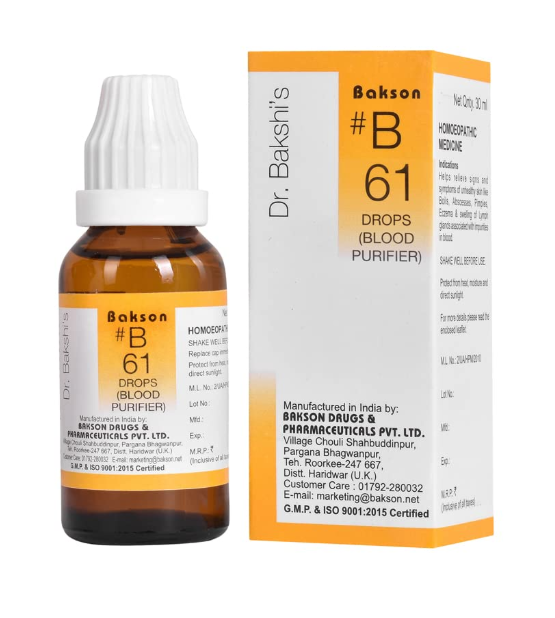 Bakson B61 Blood Purifier Drops Bottle – Homeopathic Remedy for Skin and Blood Detox
