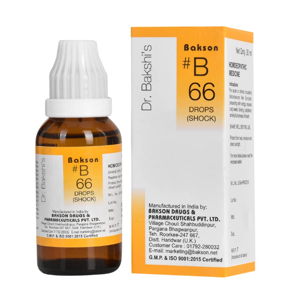 Bakson B66 Shock Drops Bottle – Homeopathic Relief for Shock, Anxiety, and Circulatory Symptoms