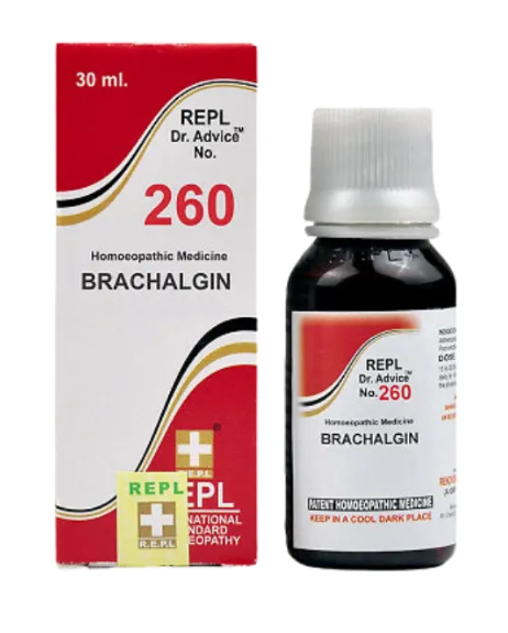 REPL Dr. Advice No.260 Brachalgin Drops bottle with packaging for neck and shoulder pain relief