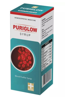 Bottle of REPL Puriglow Syrup for blood purification and healthy glowing skin