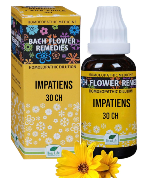 New Life Bach Flower Impatiens 30 remedy for impatience, calmness and emotional balance