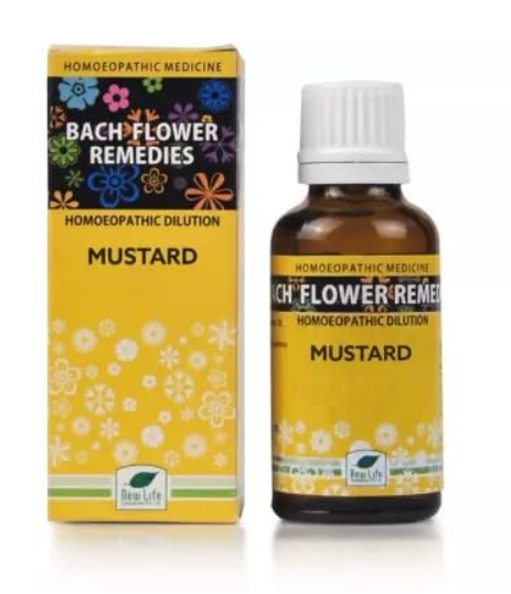 New Life Bach Flower Mustard 30 remedy for unexplained sadness and emotional upliftment