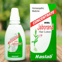Haslab Jaborand Hair Lotion bottle – natural homeopathic lotion for hair fall, dandruff, and premature greying