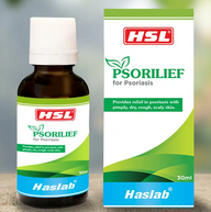 Haslab Psorelief Drops bottle – homeopathic medicine for psoriasis, eczema, and itchy skin