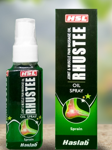 Haslab Rhustee Oil Spray bottle – homeopathic pain relief oil for joints, back, and muscles