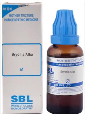 SBL Bryonia Alba Mother Tincture Q homeopathic medicine bottle for cold and joint relief