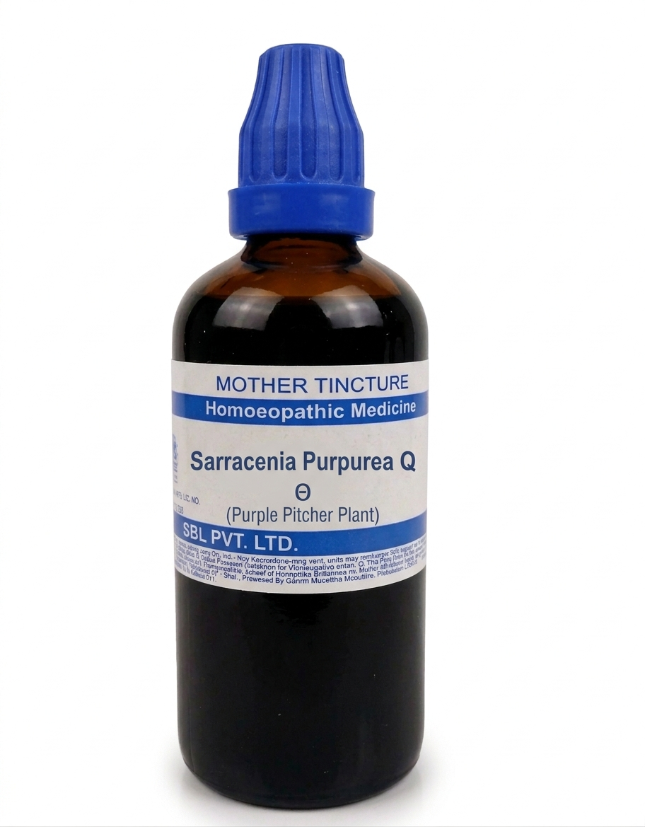 SBL Sarracenia Purpurea Q 100ml homeopathic medicine bottle for headache and eye pain reliefSBL Sarracenia Purpurea Q 100ml – Homeopathic Headache & Body Pain Support