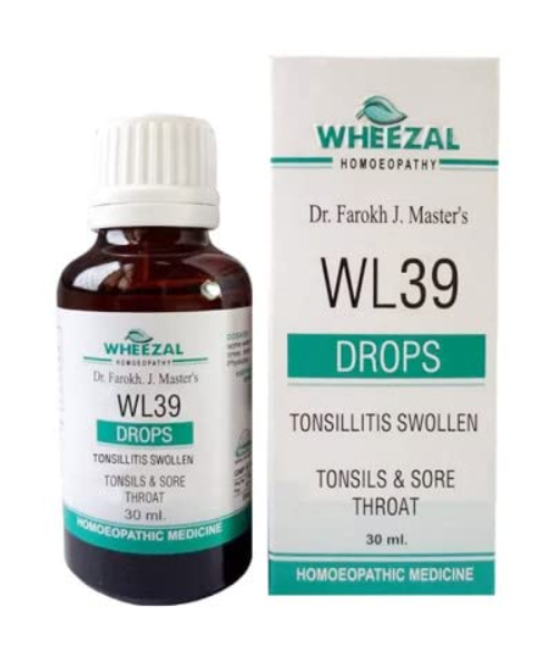 Wheezal WL39 Tonsillitis Swollen Drops for sore throat and tonsil swelling support
