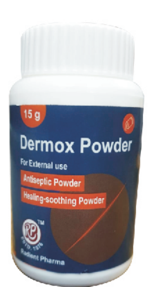 Radient DERMOX Powder homeopathic medicated skin powder for itching, heat rash and skin irritation relief