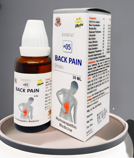 Radient 05 Back Pain Drops homeopathic medicine for back pain, neck stiffness, lumbago and muscle pain relief