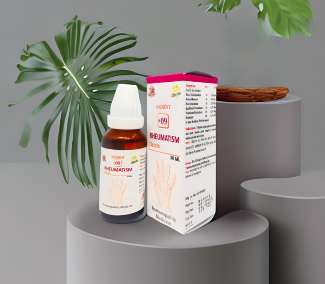 Radient 09 Rheumatism Drops homeopathic medicine for arthritis, gout, joint pain, muscle pain and rheumatism