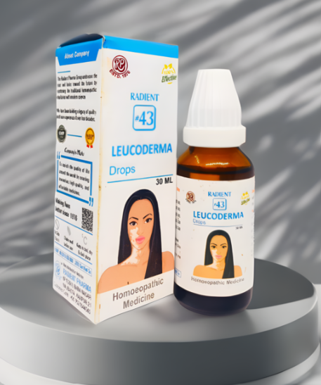 Radient 43 Leucoderma Drops homeopathic medicine for vitiligo, white patches and skin pigmentation support