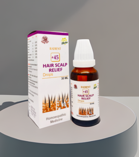 Radient 45 Hair Scalp Relief Drops homeopathic medicine for dandruff, itchy scalp, scalp irritation and redness