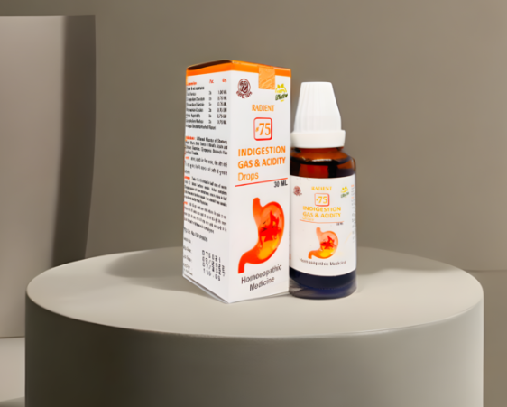 Radient 75 Indigestion Gas & Acidity Drops homeopathic medicine for acidity, gas, indigestion and digestive support