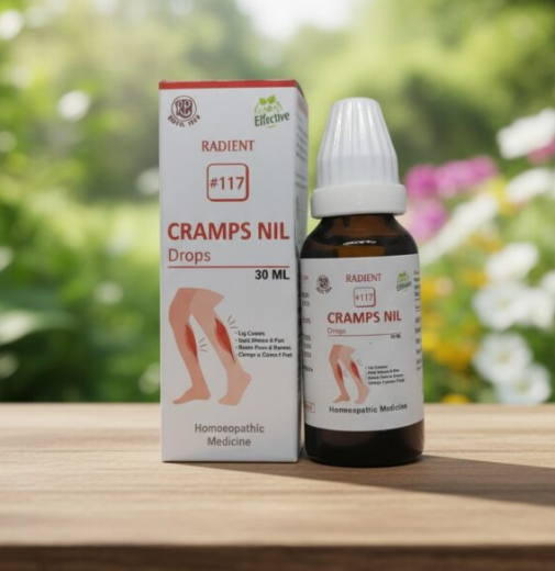 Radient 117 Cramps Nil Drops homeopathic medicine for muscle cramps and pain relief support