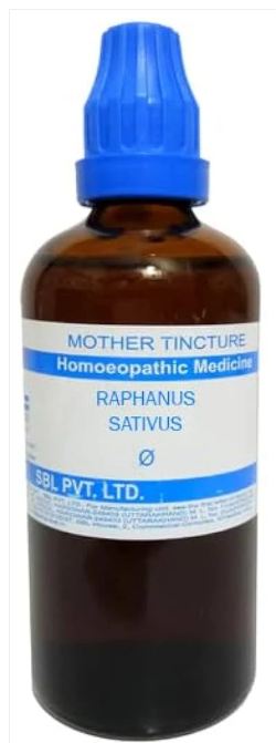 SBL Raphanus Sativus Q 100ml homeopathic mother tincture for digestive health, bloating, and abdominal gas
