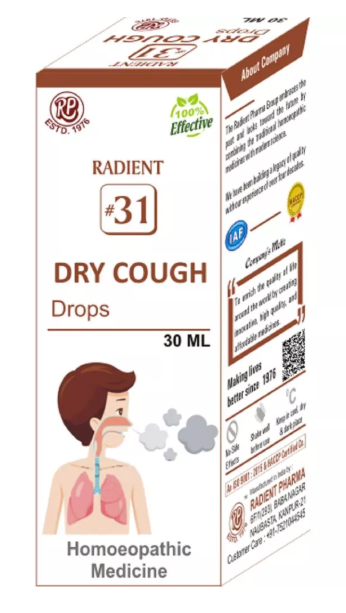 Radient 31 Dry Cough Drops homeopathic medicine for dry cough, wheezing, throat irritation and chest discomfort